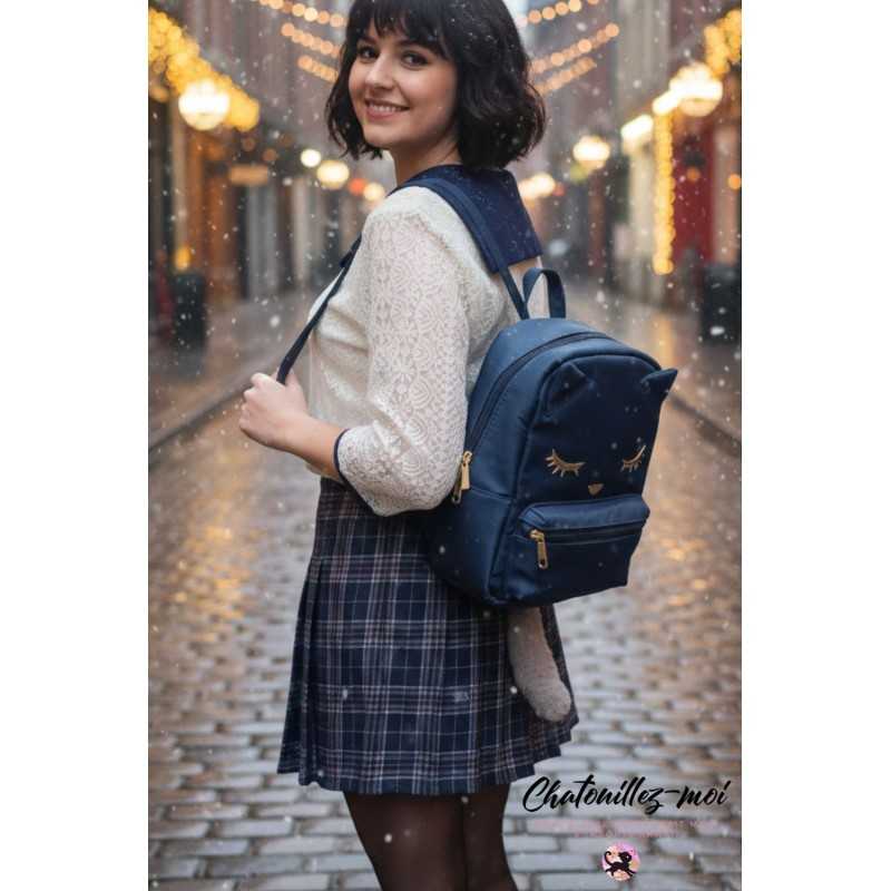 Sac à dos Bleu Élegant Chat Bleu