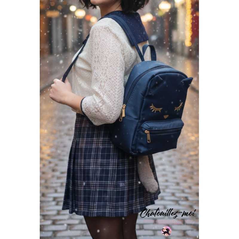 Sac à dos Bleu Élegant Chat Bleu
