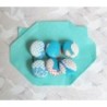 6 boutons en tissus japonais bleu, fleurs de cerisier, diam 15 mm