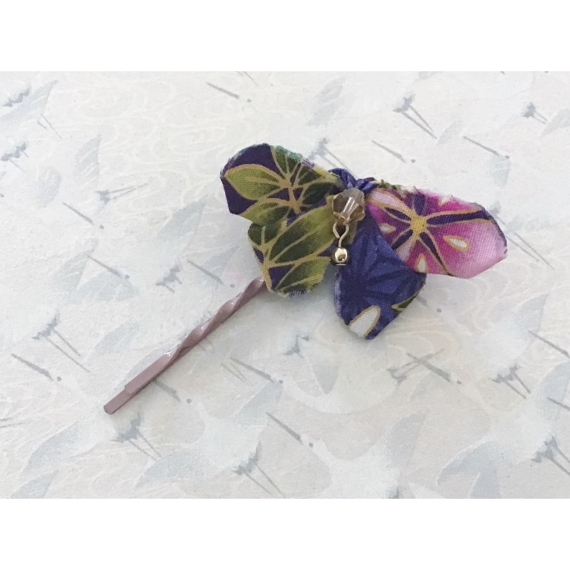 Barrette papillon origami en tissu japonais violet