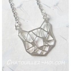 Collier chat origami argenté