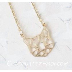 Collier chat origami doré