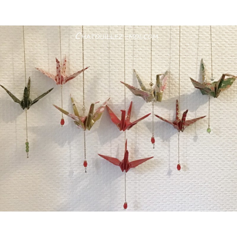 Grues origami à suspendre, en papier japonais rouge